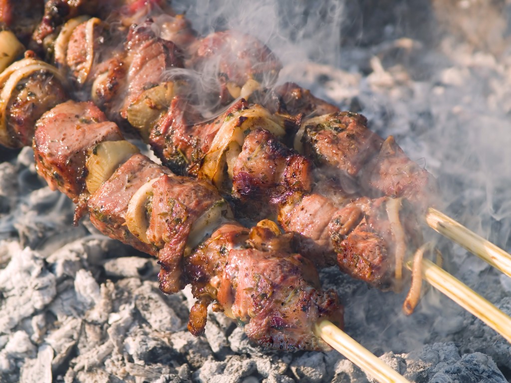 Kebabs cooking on the gril